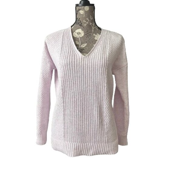 Calvin Klein Jeans Women M Pink Sleeved Pullover V neck Relaxed Fit Sweater Top - Picture 2 of 15